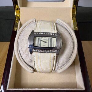 Bijoux Terner Wide Tank Watch Ivory Leather Band K-10693, 43mm